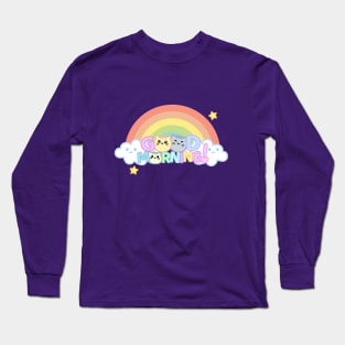 Kawaii Good Morning Chibi Cat Rainbow Long Sleeve T-Shirt